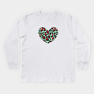 SPOTTED HEART GREEN Kids Long Sleeve T-Shirt